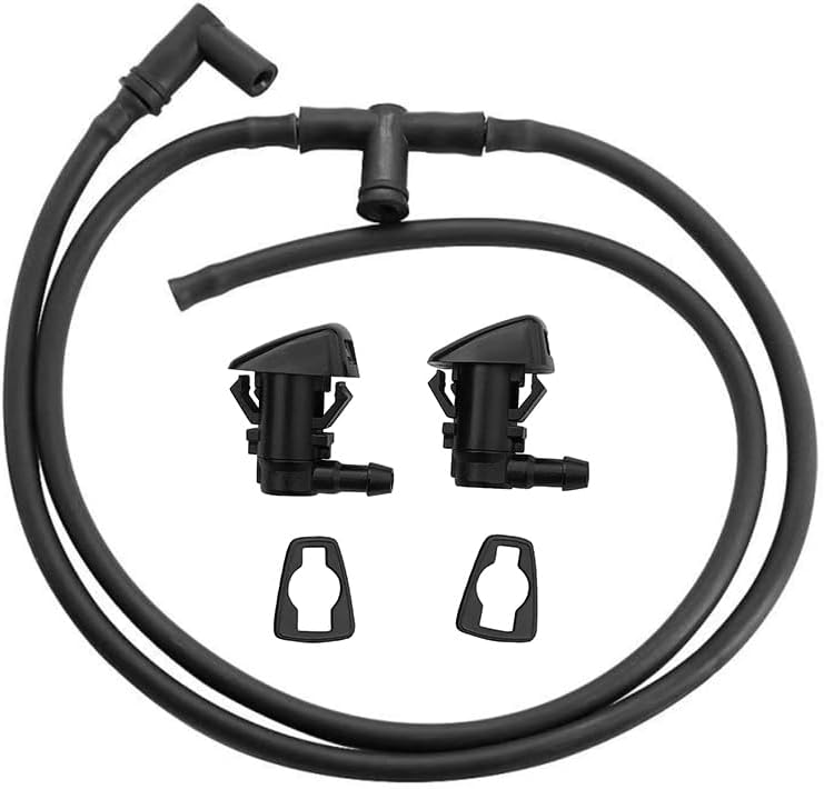 ZHPTAM 7C3Z-17K605-A Wiper Fluid Nozzle Hose Kit Fit for 2008 2009 2010 Ford Super Duty F-250 F-350 F-450 F-550 Windshield Washer Jet Nozzles(Two Fan Spray Hole) & Rubber Tube Kit–Replaces # 7C3Z-17603-A - Image 1